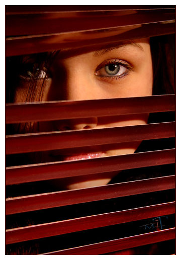 Frau hinter Rolllade